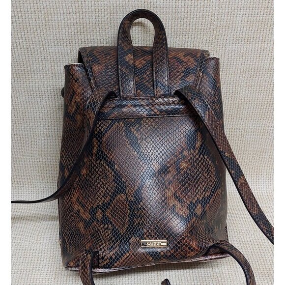 ALDO Brown & Gold Snakeskin Print Faux Leather Backpack Adjustable Straps - Picture 3 of 14